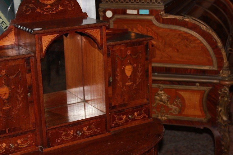 Piccola Consolle Cabinet Inglese del 1800 Stile Sheraton in Satinwood-photo-4