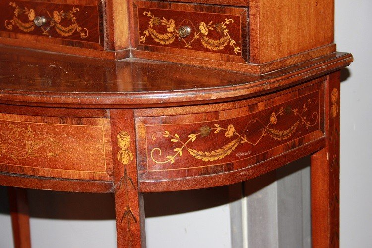 Piccola Consolle Cabinet Inglese del 1800 Stile Sheraton in Satinwood-photo-4