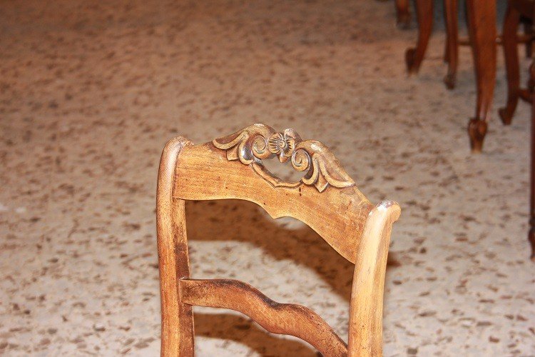 Gruppo di 4 sedie campagnole francesi di fine 1800 in legno di noce-photo-4