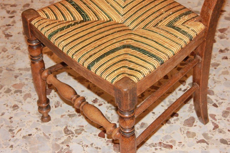 Gruppo di 4 sedie campagnole francesi di fine 1800 in legno di noce-photo-1