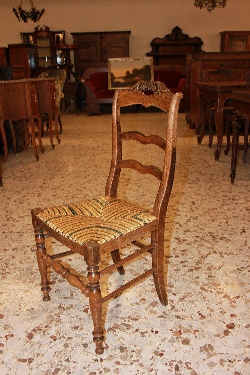 Gruppo di 4 sedie campagnole francesi di fine 1800 in legno di noce-photo-2