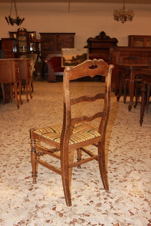 Gruppo di 4 sedie campagnole francesi di fine 1800 in legno di noce-photo-3