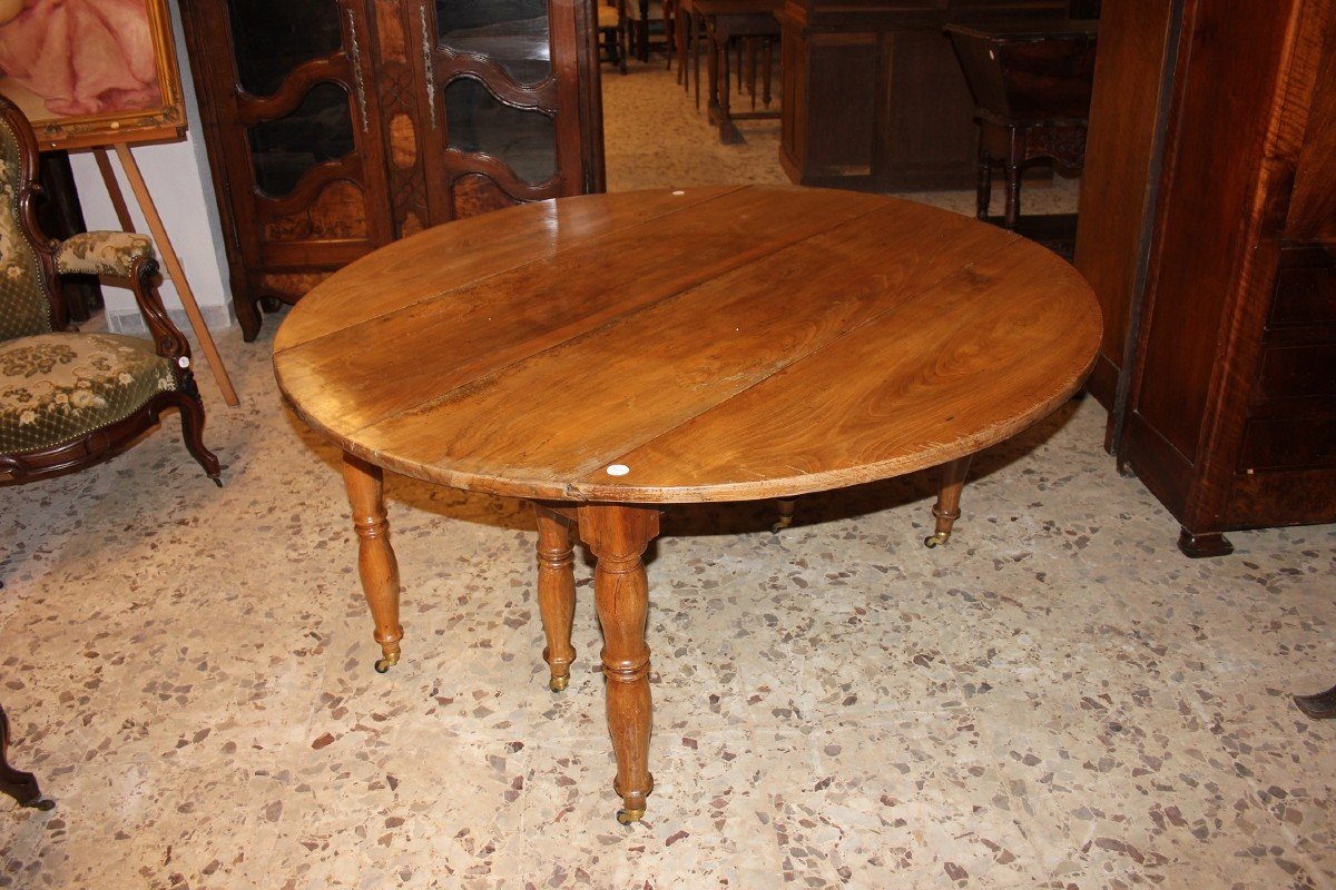 Tavolo Circolare Allungabile Con Alette Francese del 1800-photo-3