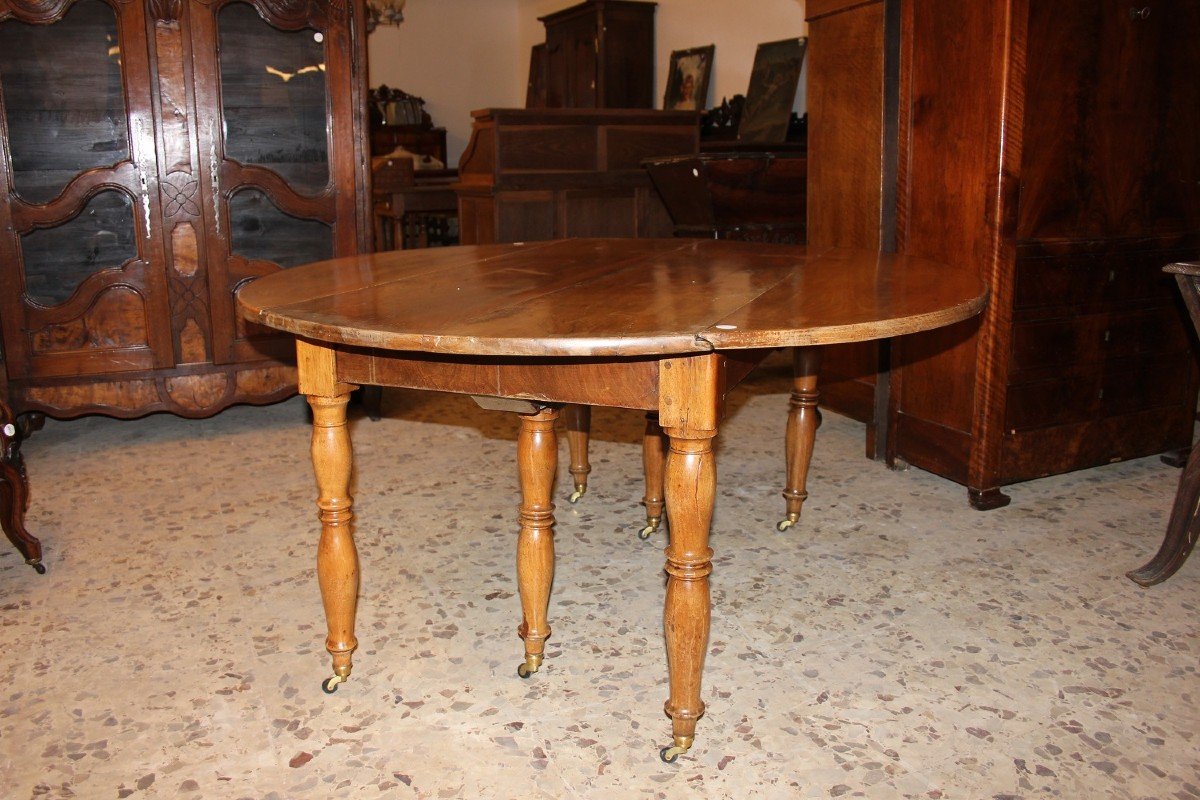 Tavolo Circolare Allungabile Con Alette Francese del 1800-photo-4