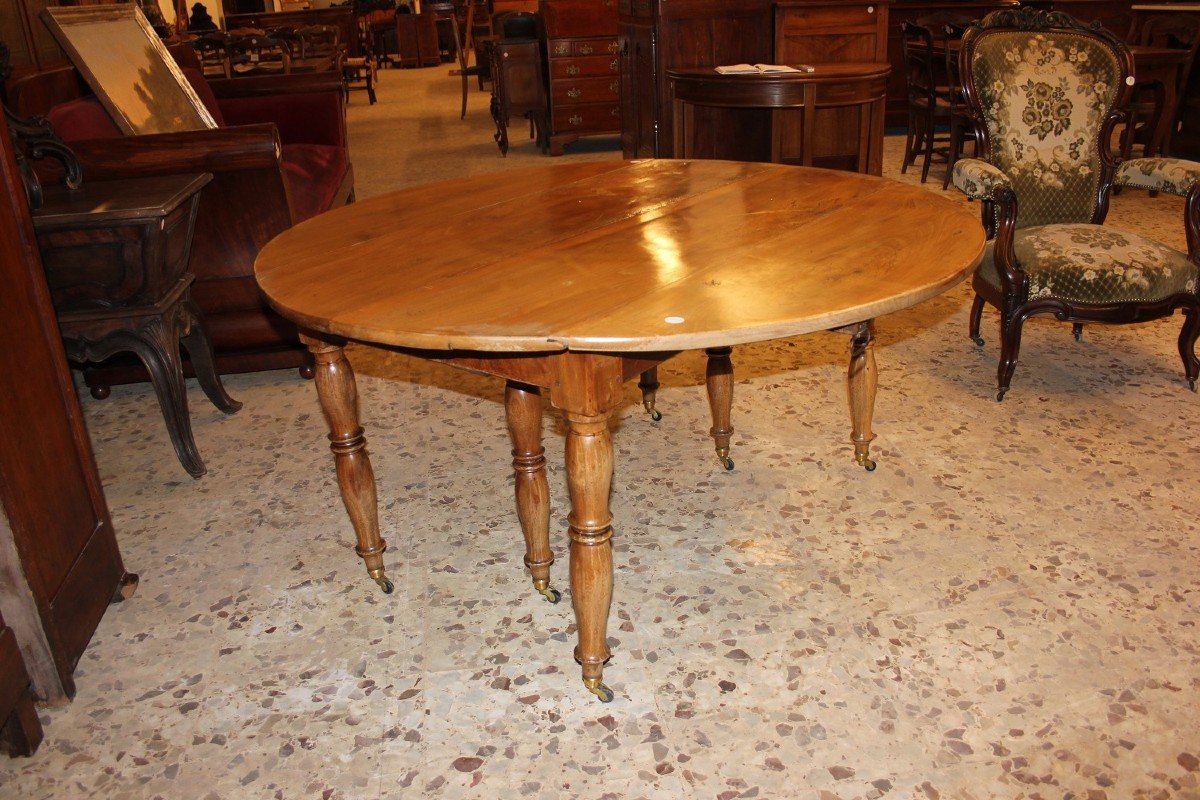 Tavolo Circolare Allungabile Con Alette Francese del 1800-photo-1