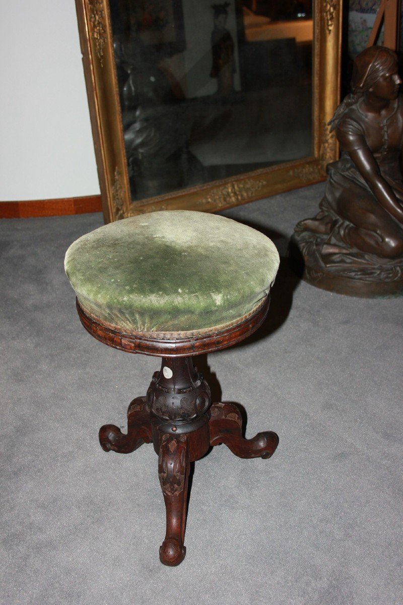 Pouf Girevole Sgabello da Pianoforte Vittoriano del 1800-photo-2