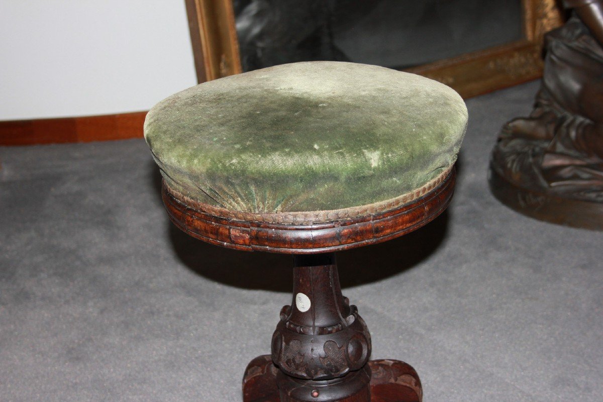 Pouf Girevole Sgabello da Pianoforte Vittoriano del 1800-photo-3