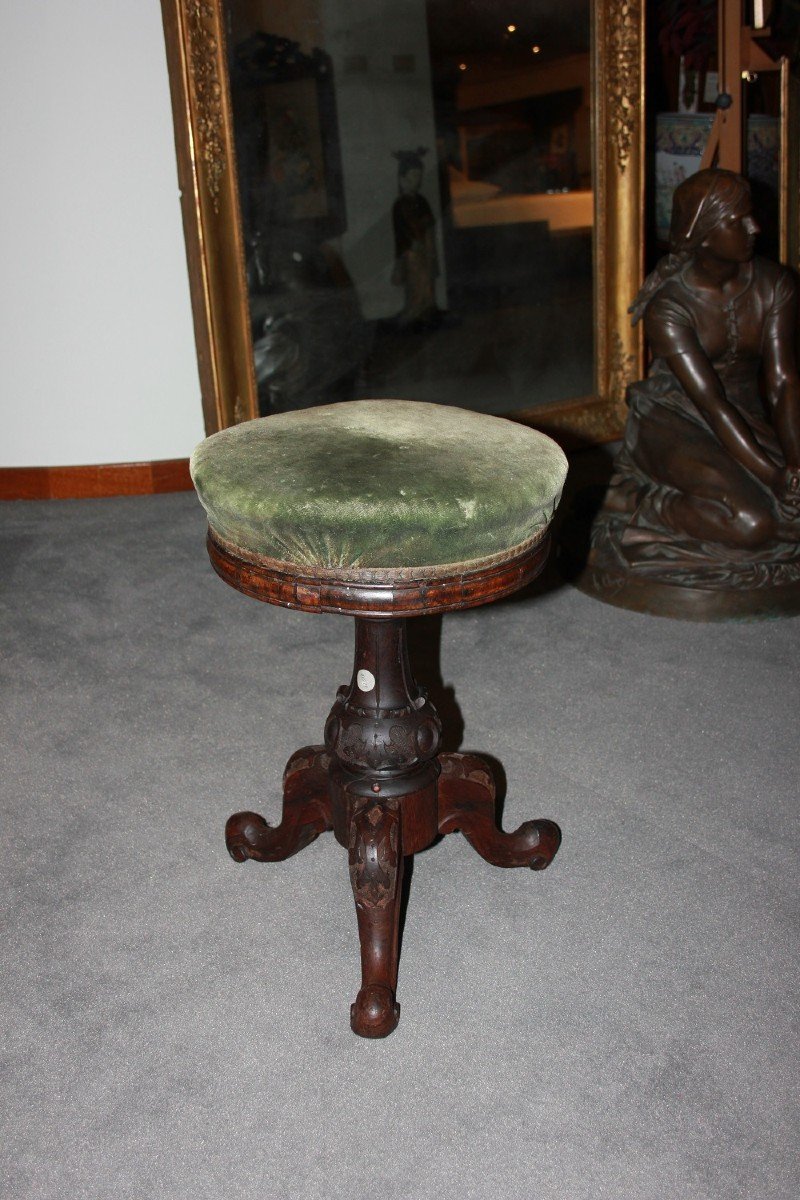 Pouf Girevole Sgabello da Pianoforte Vittoriano del 1800