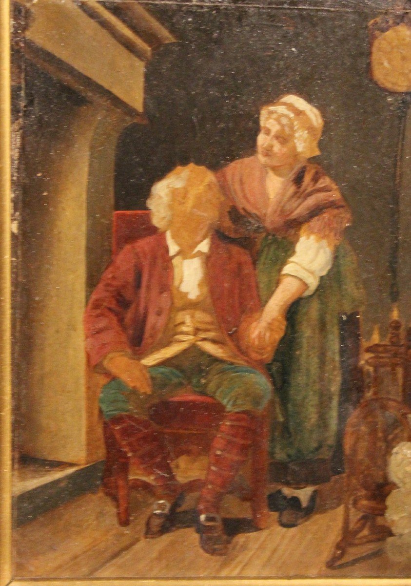Coppia di Piccoli Oli su Tavoletta Francesi del 1800 Scene di Vita Quotidiana-photo-3