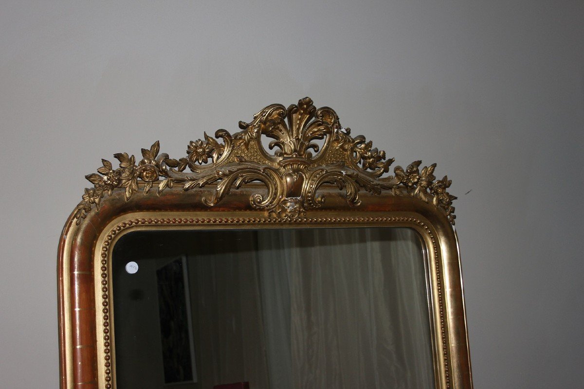 Grande Specchiera Francese Stile Luigi XVI in Legno dorato Foglia Oro-photo-2