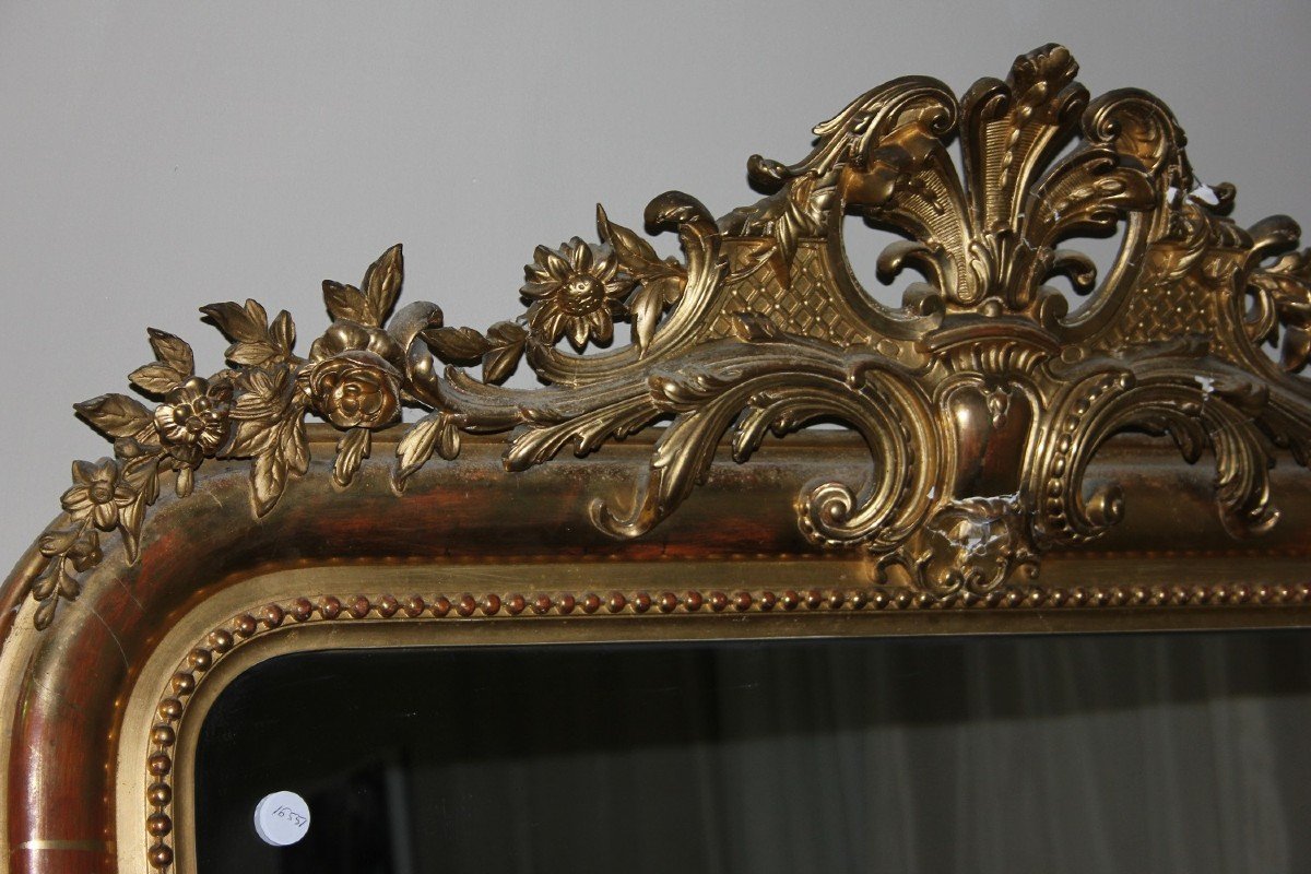 Grande Specchiera Francese Stile Luigi XVI in Legno dorato Foglia Oro-photo-3