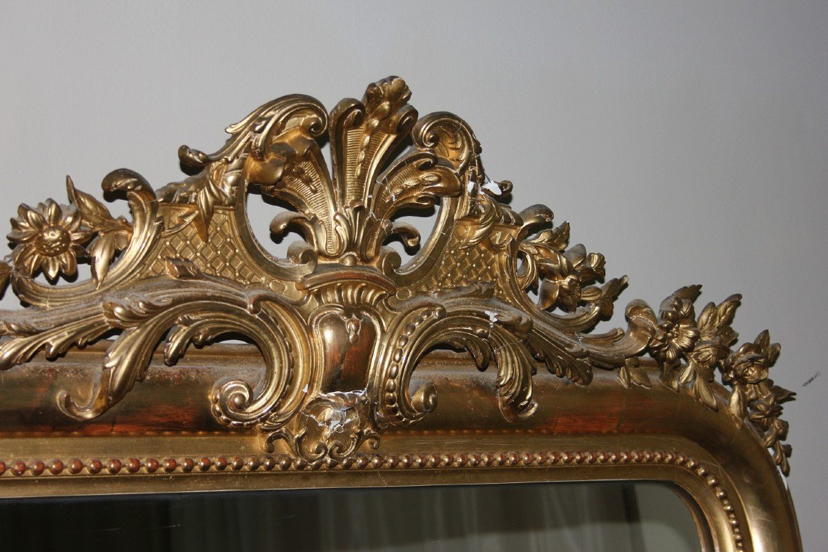Grande Specchiera Francese Stile Luigi XVI in Legno dorato Foglia Oro-photo-4