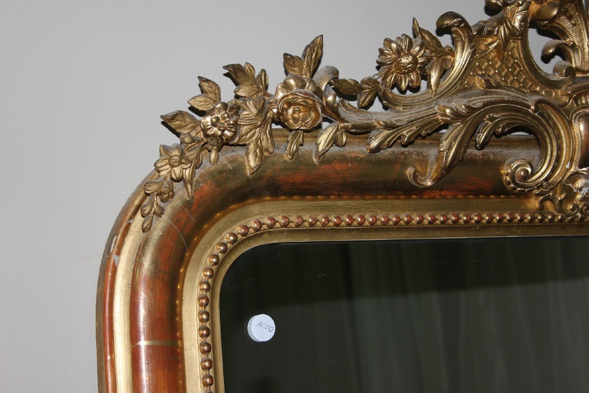 Grande Specchiera Francese Stile Luigi XVI in Legno dorato Foglia Oro-photo-1