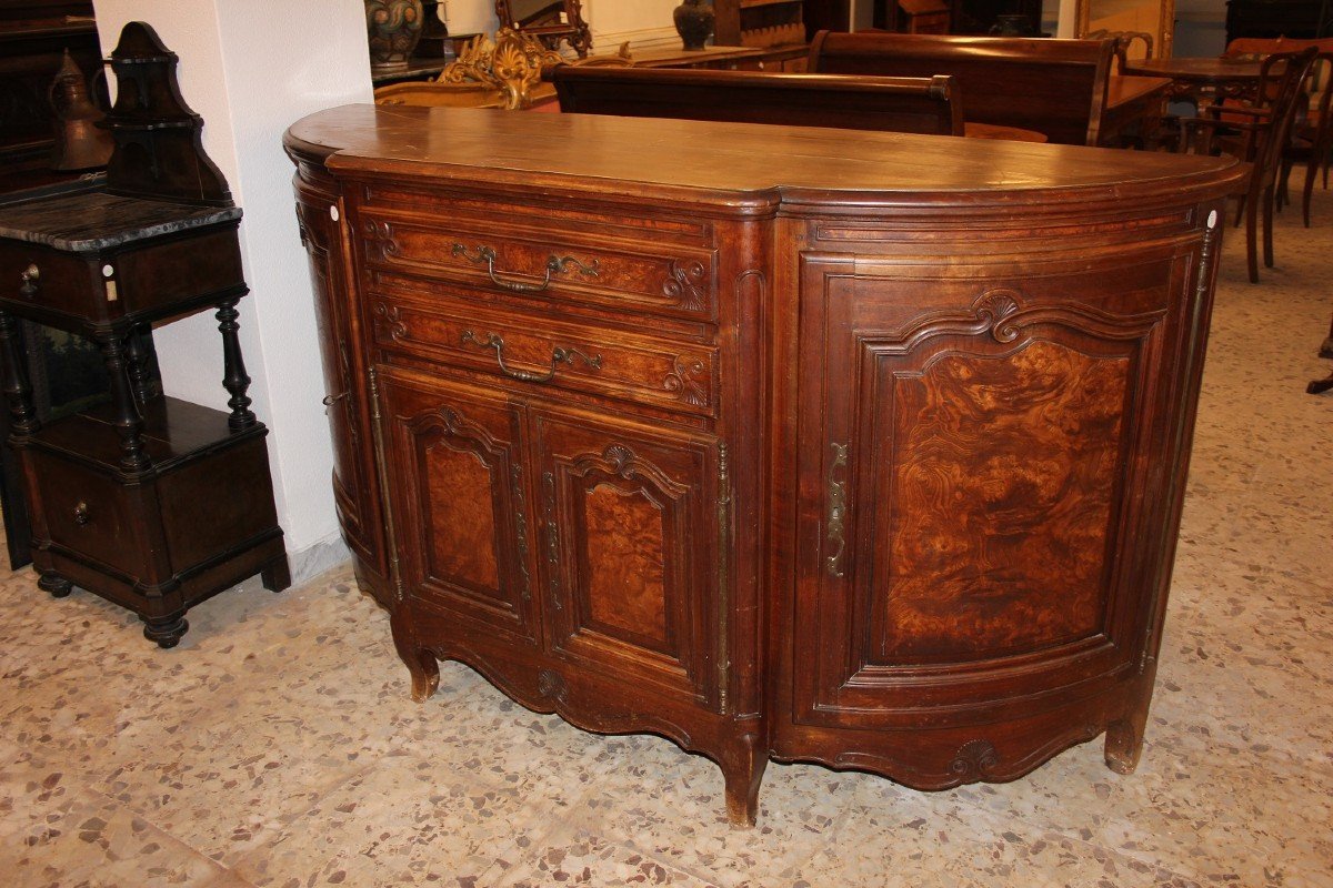 Grande Credenza Provenzale Scantonata XIX Secolo Legno di Noce e Radica-photo-2