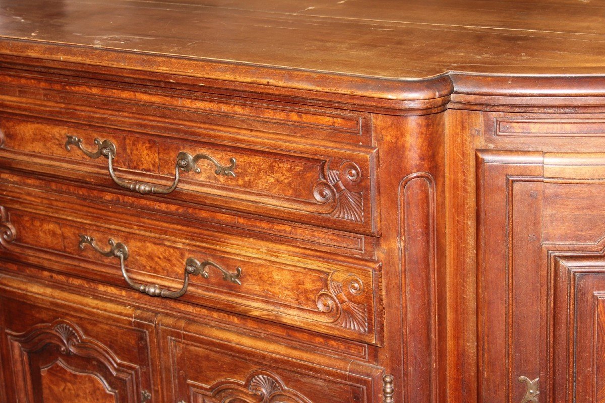 Grande Credenza Provenzale Scantonata XIX Secolo Legno di Noce e Radica-photo-3