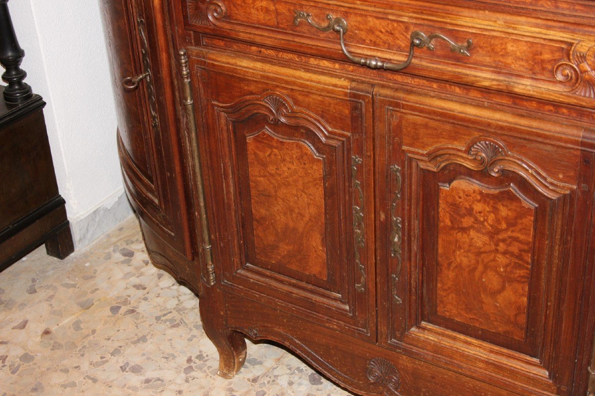 Grande Credenza Provenzale Scantonata XIX Secolo Legno di Noce e Radica-photo-4