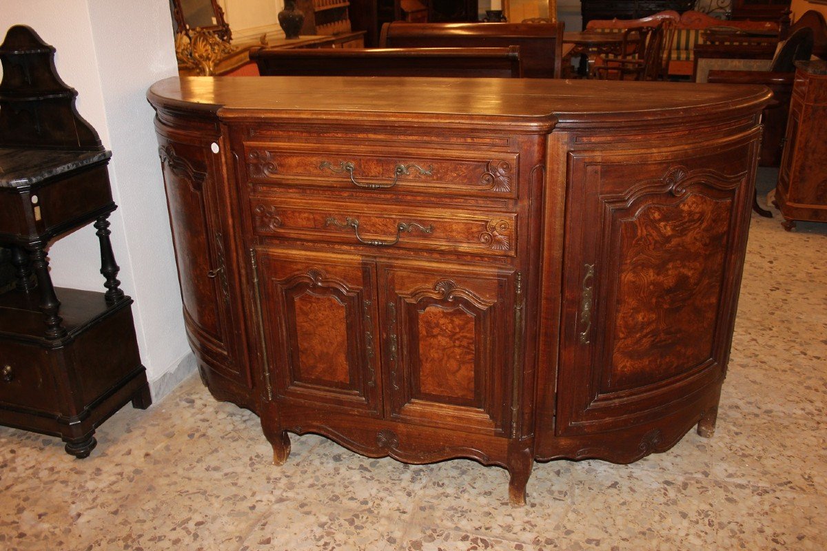 Grande Credenza Provenzale Scantonata XIX Secolo Legno di Noce e Radica