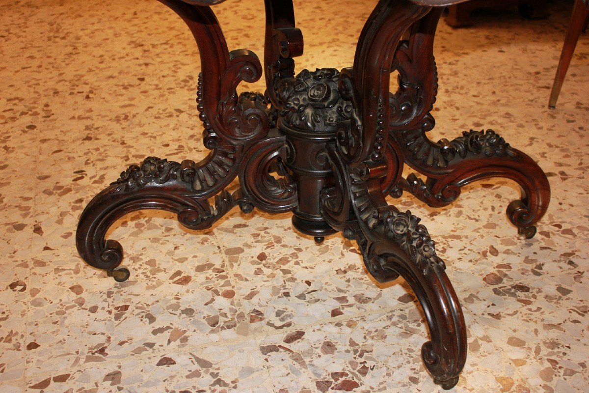 Tavolo da salotto francese stile Luigi Filippo in legno di Palissandro XIX secolo-photo-4