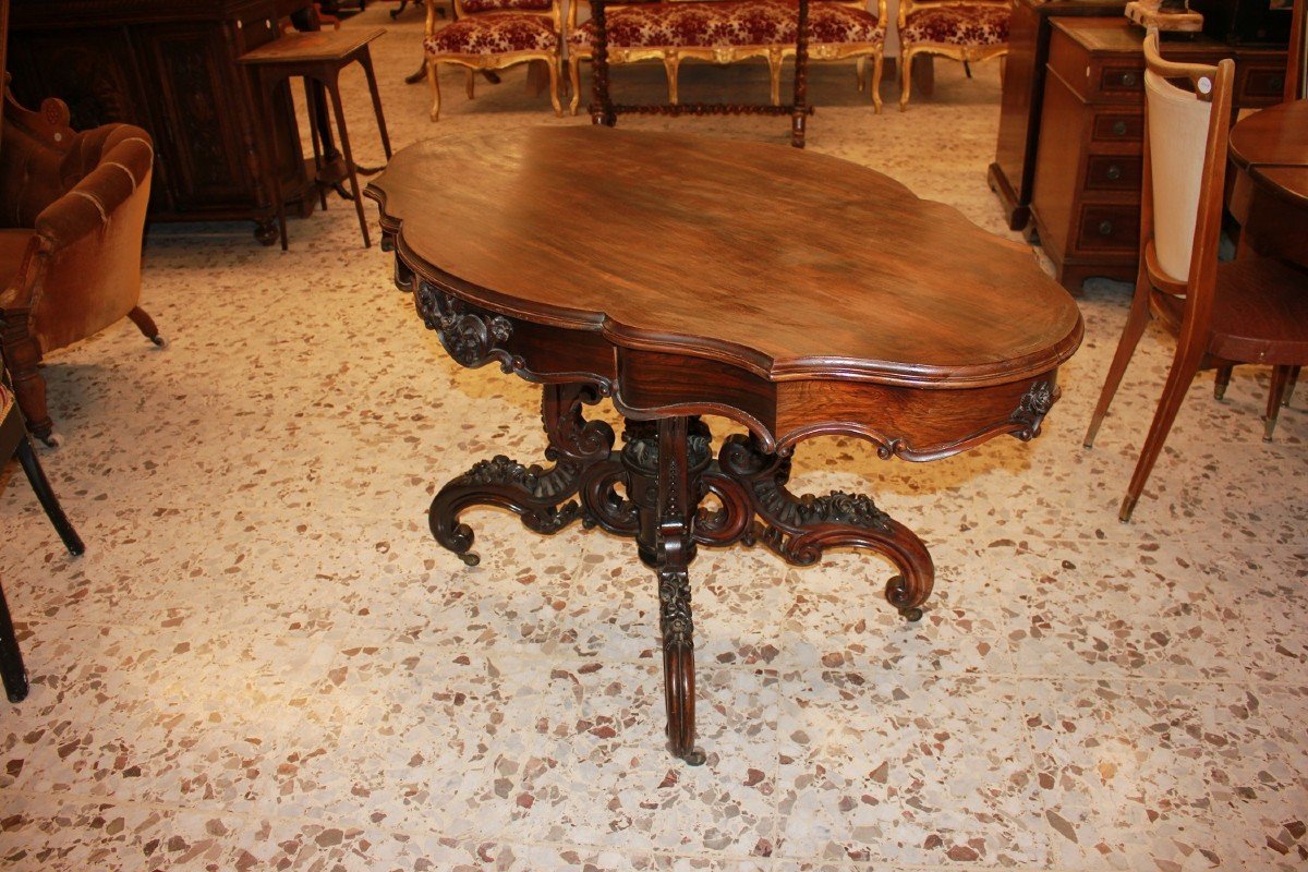 Tavolo da salotto francese stile Luigi Filippo in legno di Palissandro XIX secolo-photo-1