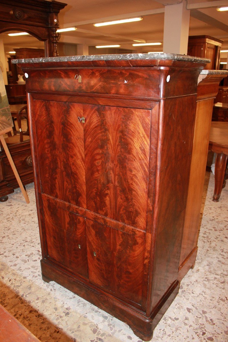 Secretaire Francese stile Impero in Piuma di Mogano XIX secolo