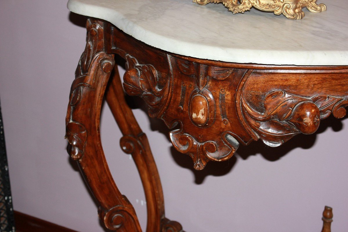 Consolle Genovese Italiana Stile Luigi Filippo in Legno di Noce del 1800-photo-2