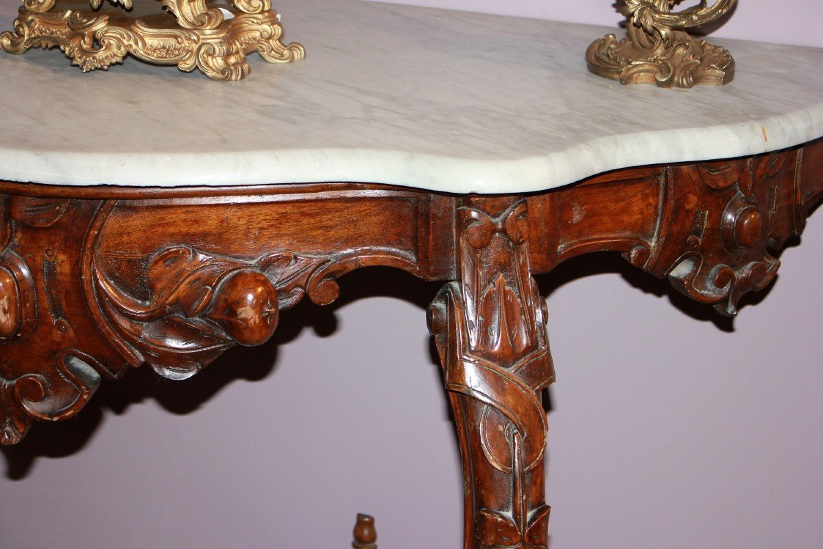 Consolle Genovese Italiana Stile Luigi Filippo in Legno di Noce del 1800-photo-3