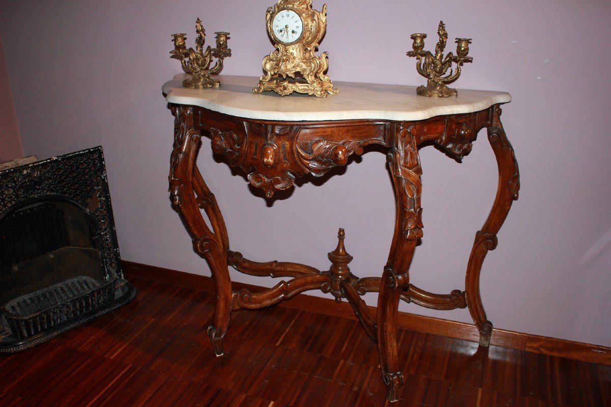 Consolle Genovese Italiana Stile Luigi Filippo in Legno di Noce del 1800-photo-1