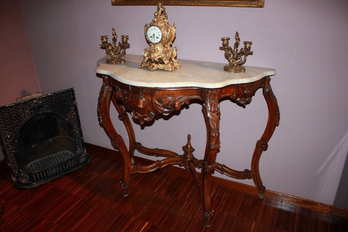 Consolle Genovese Italiana Stile Luigi Filippo in Legno di Noce del 1800