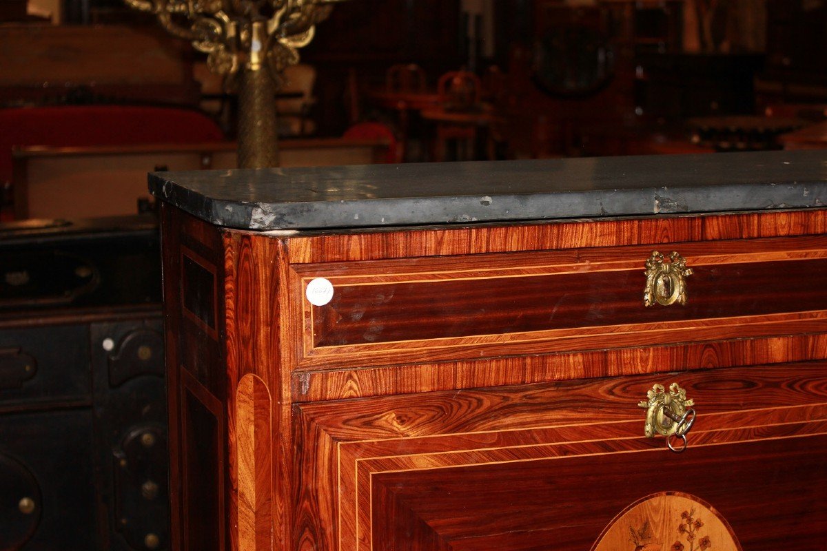 Secretaire Stile Luigi XVI del 1700 riccamente Intarsiato in Vari Legni Policromi-photo-2