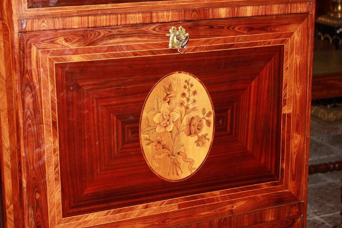 Secretaire Stile Luigi XVI del 1700 riccamente Intarsiato in Vari Legni Policromi-photo-3