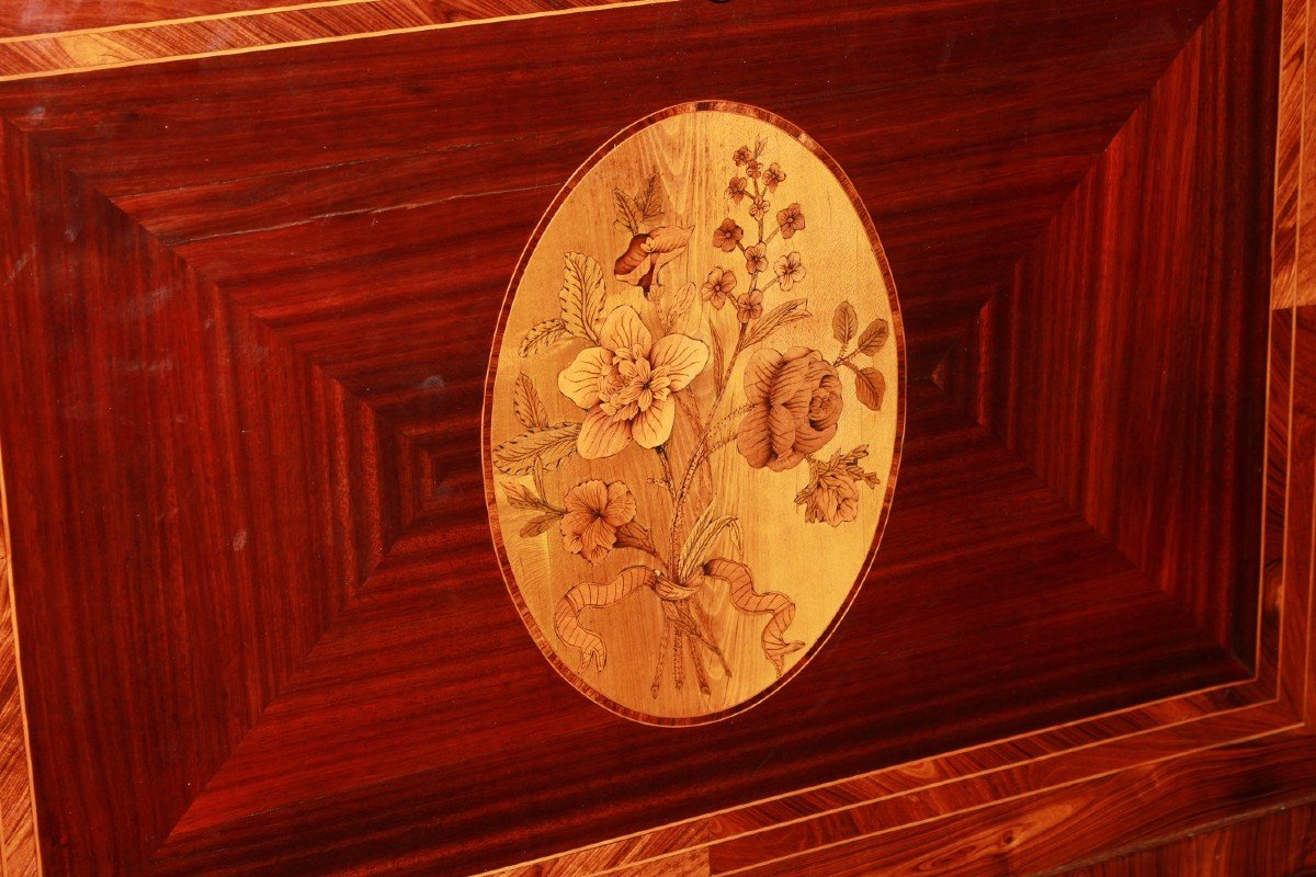 Secretaire Stile Luigi XVI del 1700 riccamente Intarsiato in Vari Legni Policromi-photo-4