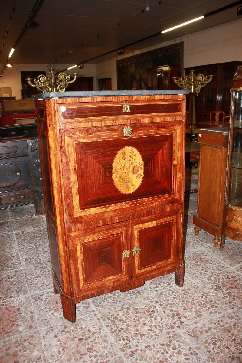 Secretaire Stile Luigi XVI del 1700 riccamente Intarsiato in Vari Legni Policromi