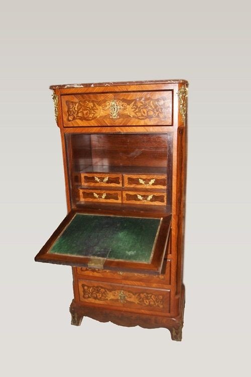 Coppia di secretaire francesi di metà 1800, stile Napoleone III, in legno di palissandro-photo-1