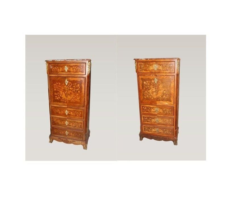 Coppia di secretaire francesi di metà 1800, stile Napoleone III, in legno di palissandro