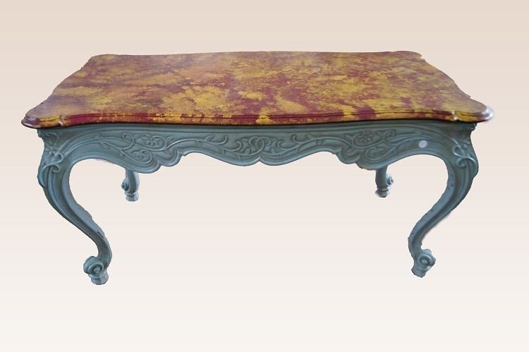 Tavolo da centro francese di metà 1800, stile Luigi XV, in legno laccato-photo-4