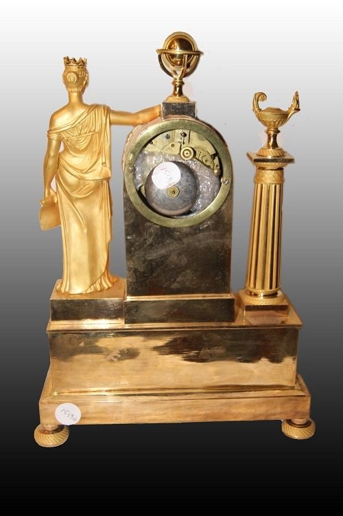 Orologio da tavolo francese della prima metà del 1800, stile Impero, in bronzo dorato-photo-4