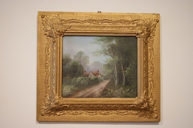 Oli su cartoncino inglesi del 1800, raffiguranti paesaggi campestri con sentieri di campagna-photo-1