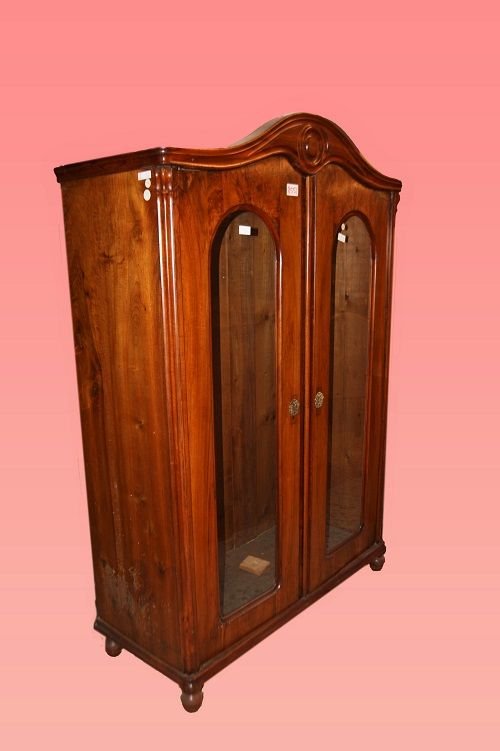Vetrina Nord Europa di metà 1800, stile Biedermeier, in legno di noce-photo-2