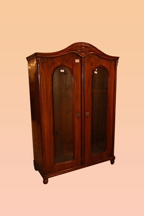 Vetrina Nord Europa di metà 1800, stile Biedermeier, in legno di noce