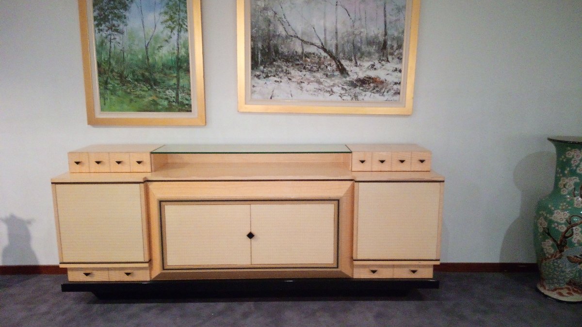 Credenza anni 60 italiana in acero.  Dimensioni cm 222 x cm 51 x cm 95 h-photo-2