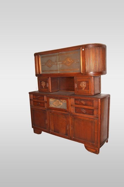 Credenza francese della prima metà del 1900, stile Decò, in legno di rovere