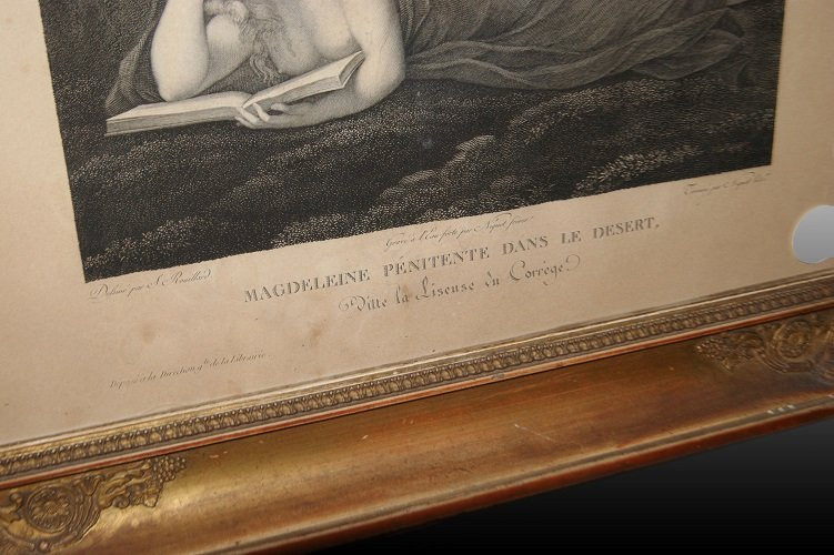 Bellissima stampa francese della seconda metà del 1800, raffigurante Dama sdraiata in un bosco -photo-4