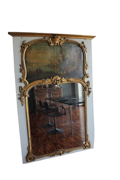 Caminiera francese Luigi XV – Seconda metà '700, specchiera dorata e olio su tela