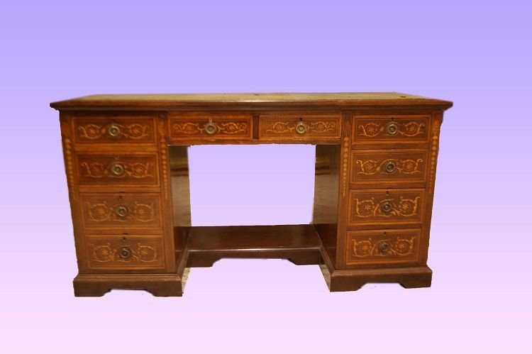 Scrivania ministeriale inglese della seconda metà 1800, stile Vittoriano, in legno di mogano-photo-2