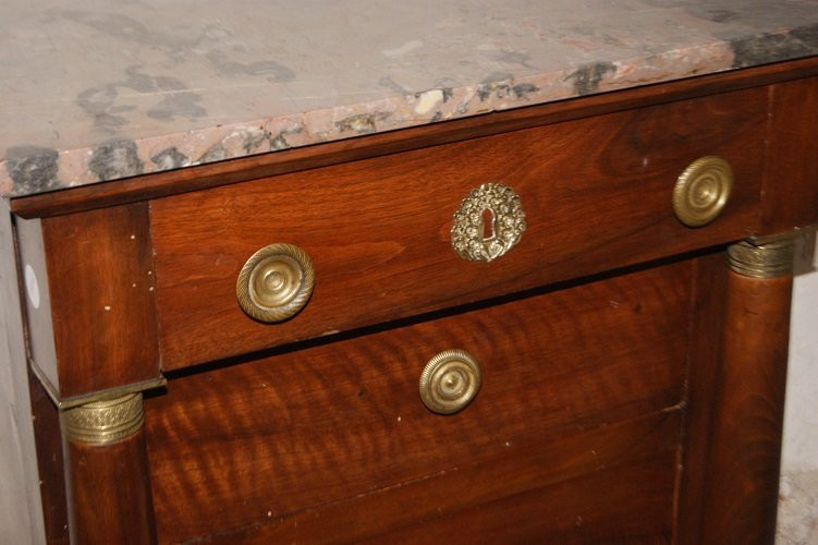 Piccolo comoncino francese della seconda metà del 1800, stile Impero, in legno di mogano-photo-4