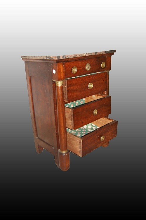 Piccolo comoncino francese della seconda metà del 1800, stile Impero, in legno di mogano-photo-1