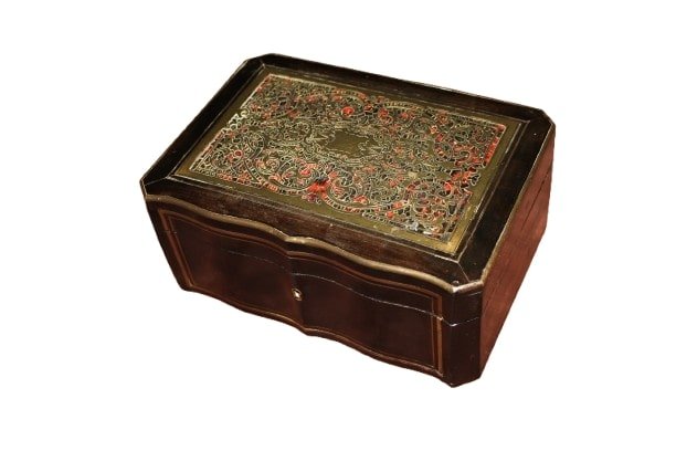 Scatola Boulle Francese in Ebano e Tartarughe con intarsio in Ottone 1800-photo-2