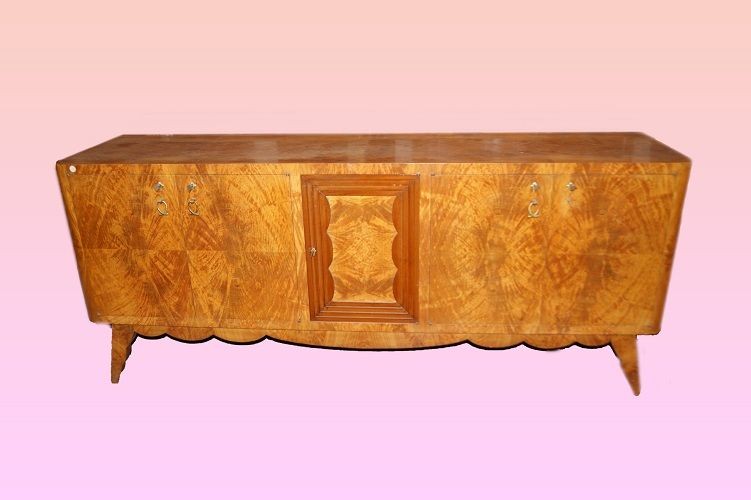 Credenza italiana della prima metà del 1900, stile Decò, in legno di betulla
