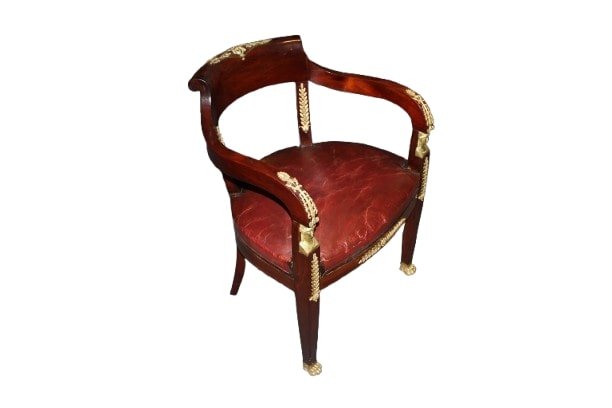 Poltrona Francese Stile Impero da Scrivania del 1800 in mogano con bronzi-photo-2