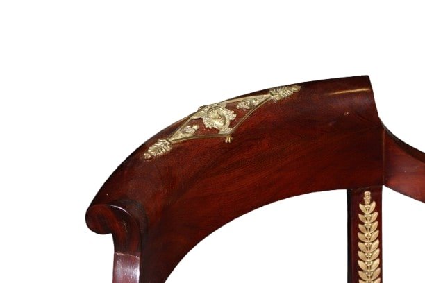 Poltrona Francese Stile Impero da Scrivania del 1800 in mogano con bronzi-photo-4